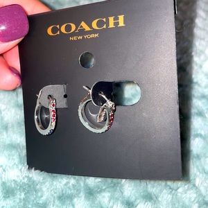 NWT Coach silver hoops with multicolor stones